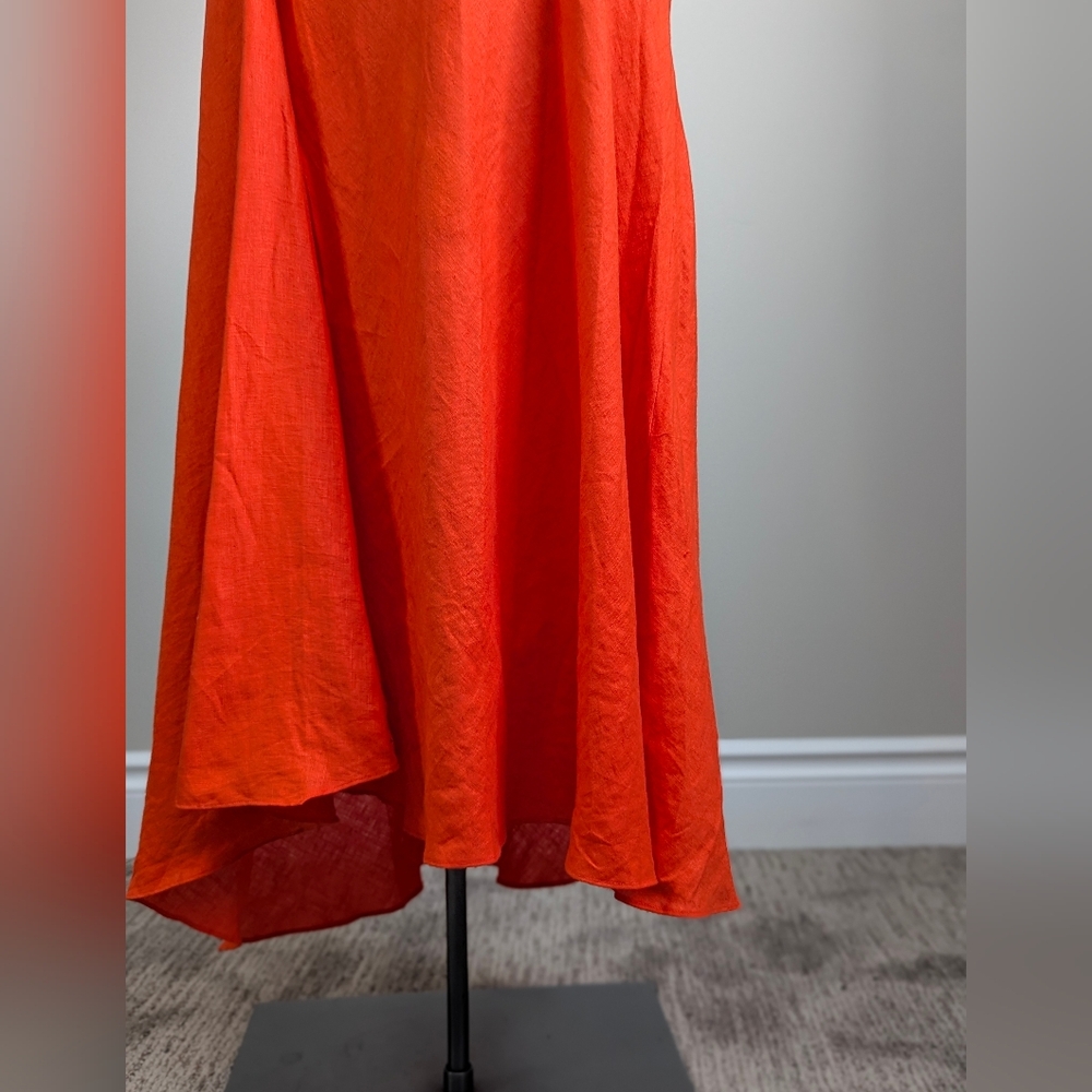 Orange 100% Linen Asymmetrical Maxi Skirt Summer Spring Resort Lightweight - Picture 8 of 13